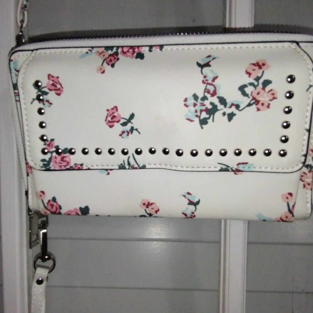 Elegant Floral Crossbody Bag with Stud Accents